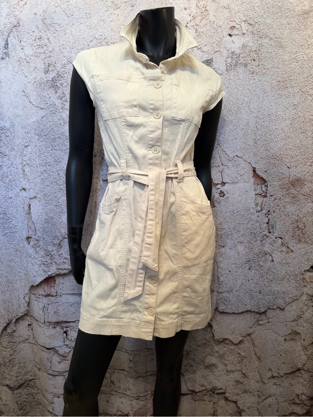 Hunter & Brown Cream Denim Button-Front Dress with Belt